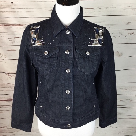 Chico's Jackets & Blazers - Chico's Platinum bedazzled Bling Denim Jacket Top
